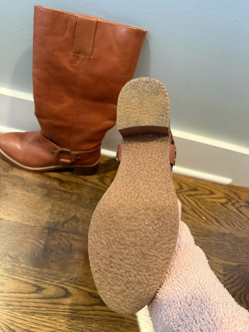 Frye Women's Tall Harness Boots in Cognac Brown - Picture 3 of 5
